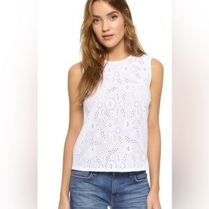 AG Adriano Goldschmied Teagan Eyelet, white sleeveless shell Retail $158
